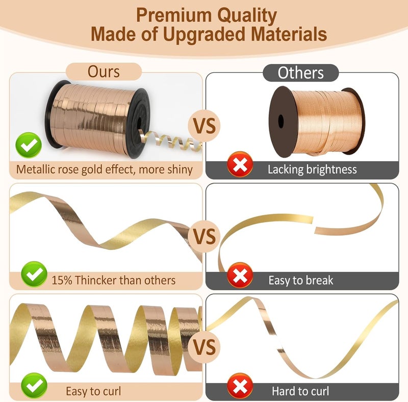 OMISELIO Rose Gold Curling Ribbon, 500 Yard Shiny Metallic Curling Ribbon for Gift Wrapping, Balloons, Weddings, Birthdays 3/16 - Image 2